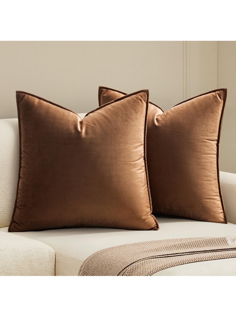 MIULEE Brown Velvet Throw Pillow 22x22 Pack of 2